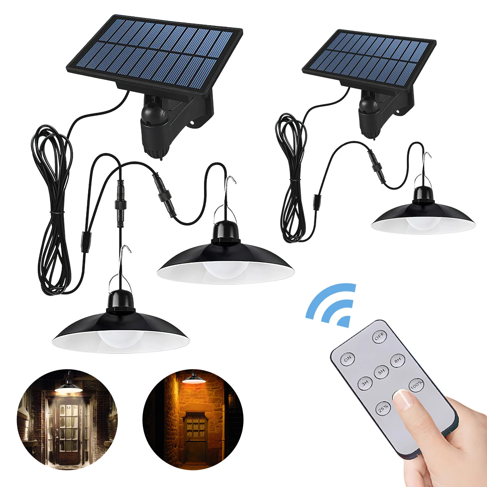 Split Solar Pendant Lamp Outdoor Indoor IP65 Waterproof LED Light with Remote Control Camping Garden