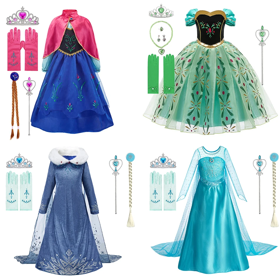 Baby Princess Dress Girls Elsa Anna Birthday Floral Costume Kids Cosplay Evening Long Sleeve Clothes