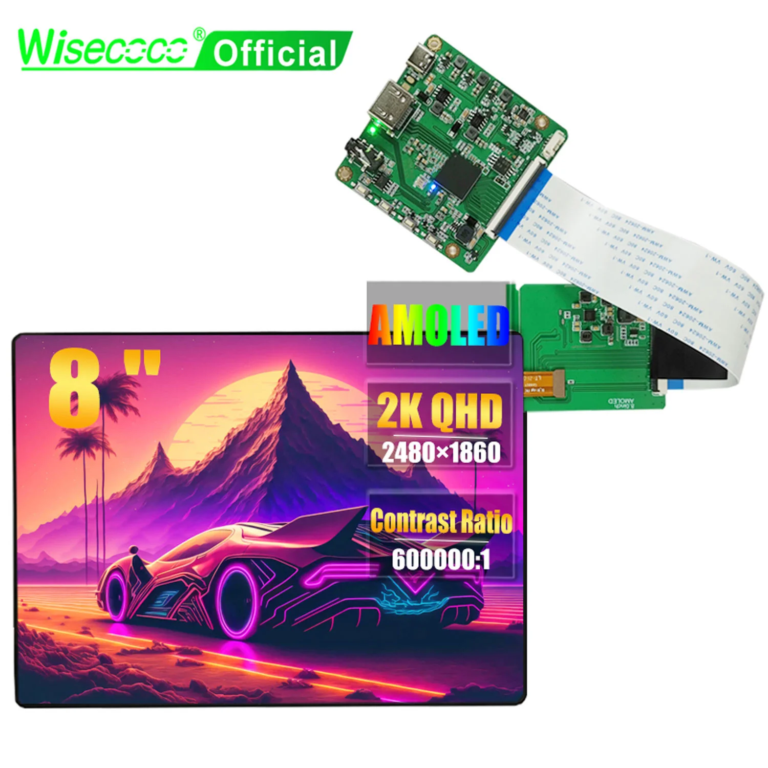 Wisecoco 8 Zoll oled 2k Bildschirm amoled ips Display Himbeer pi hell einstellbar 180 ° Drehung für