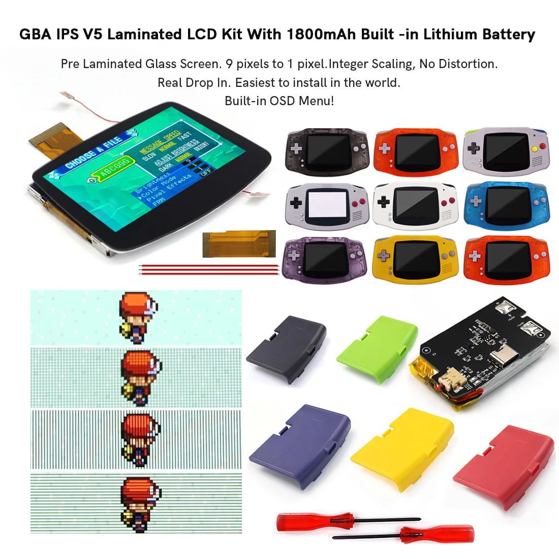 Für Gameboy Advance GBA wiederauf ladbare Batterie Mod 1800mAh Li-Ion GBA V5 laminierte Hintergrund