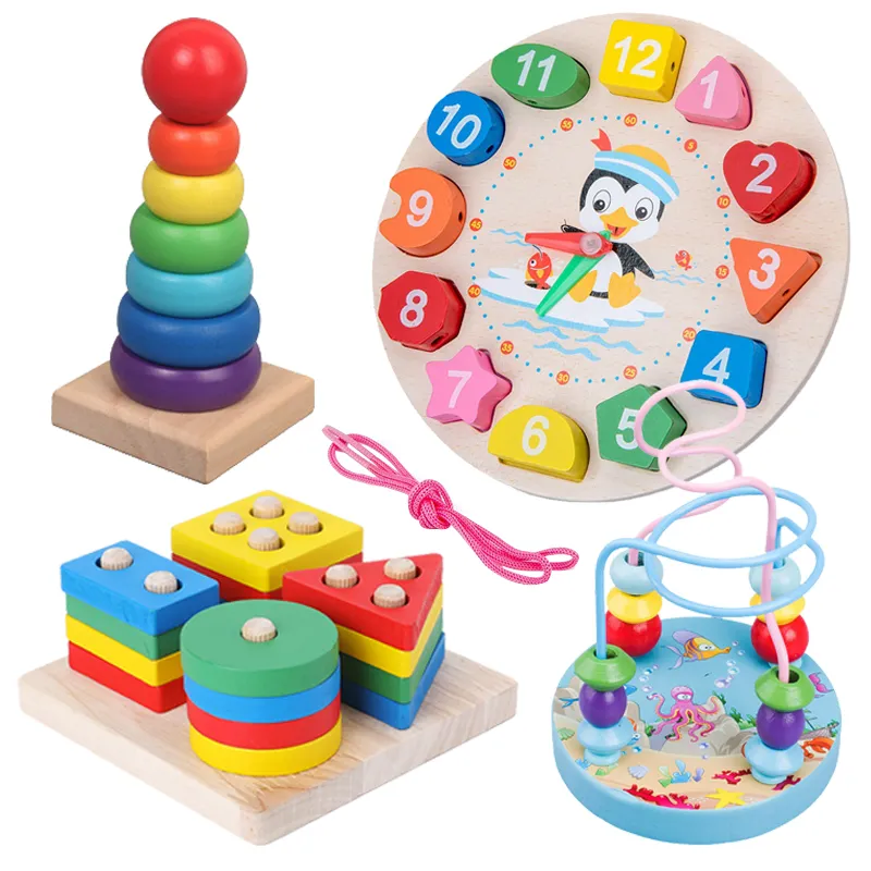 Wooden Montessori Toys for Kids Wood Sorting & Stacking Toys Girt for Girls Boys Color Shape Early