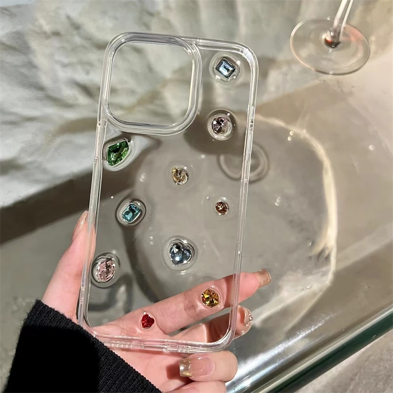 Luxury Glossy Diamond Clear Epoxy Case For iPhone 15 14 13 12 11 Pro Max X XS XR 7 8 Plus SE 3