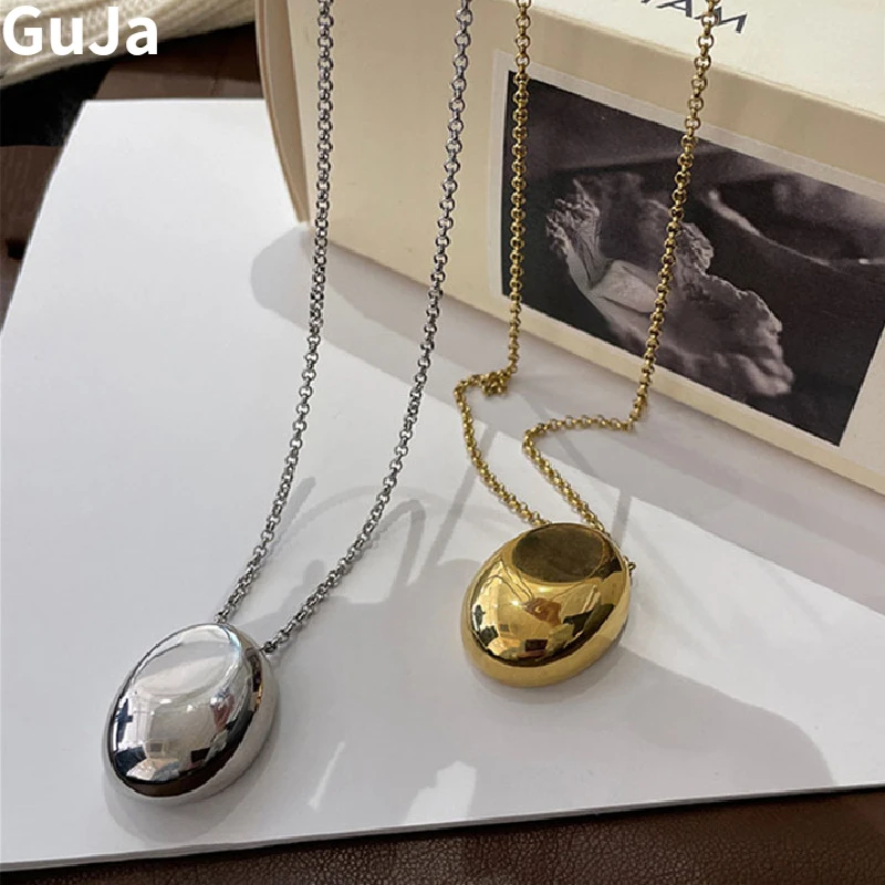 Fashion Jewelry Popular Style One Layer Chian Smooth Oval Metal Pendant Necklace For Women Girl Gift