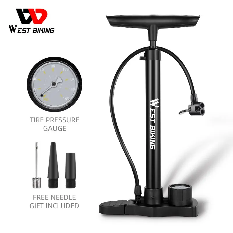 WEST BIKING Bicycle Pump 160PSI Portable Stainless Steel Bike Pump Schrader Presta Valve Inflator