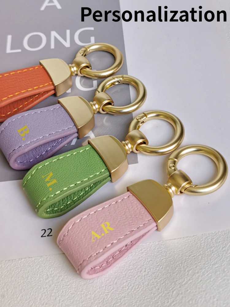 Cumstom Letters French Sheepskin Car Key Chain Women Delicate Leather Pendant High-end Keychain