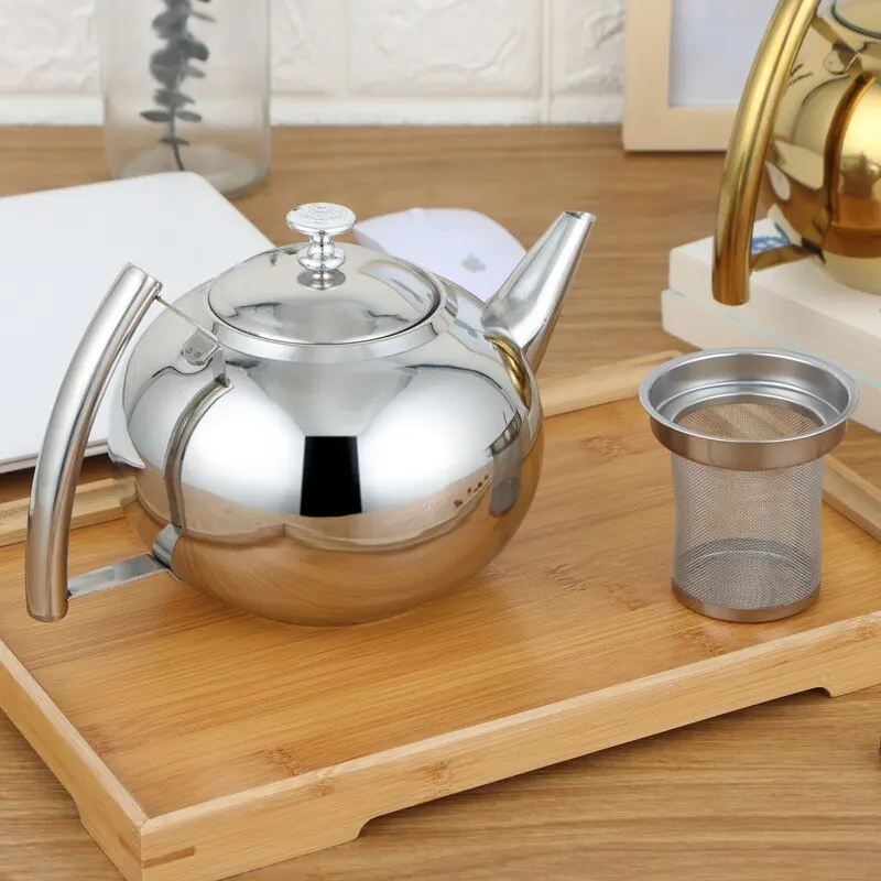 1.5L Thickened Stainless Stee Teapot With Tea Leaf Filter Infuser Home Hotel Coffee Pot Restaurant