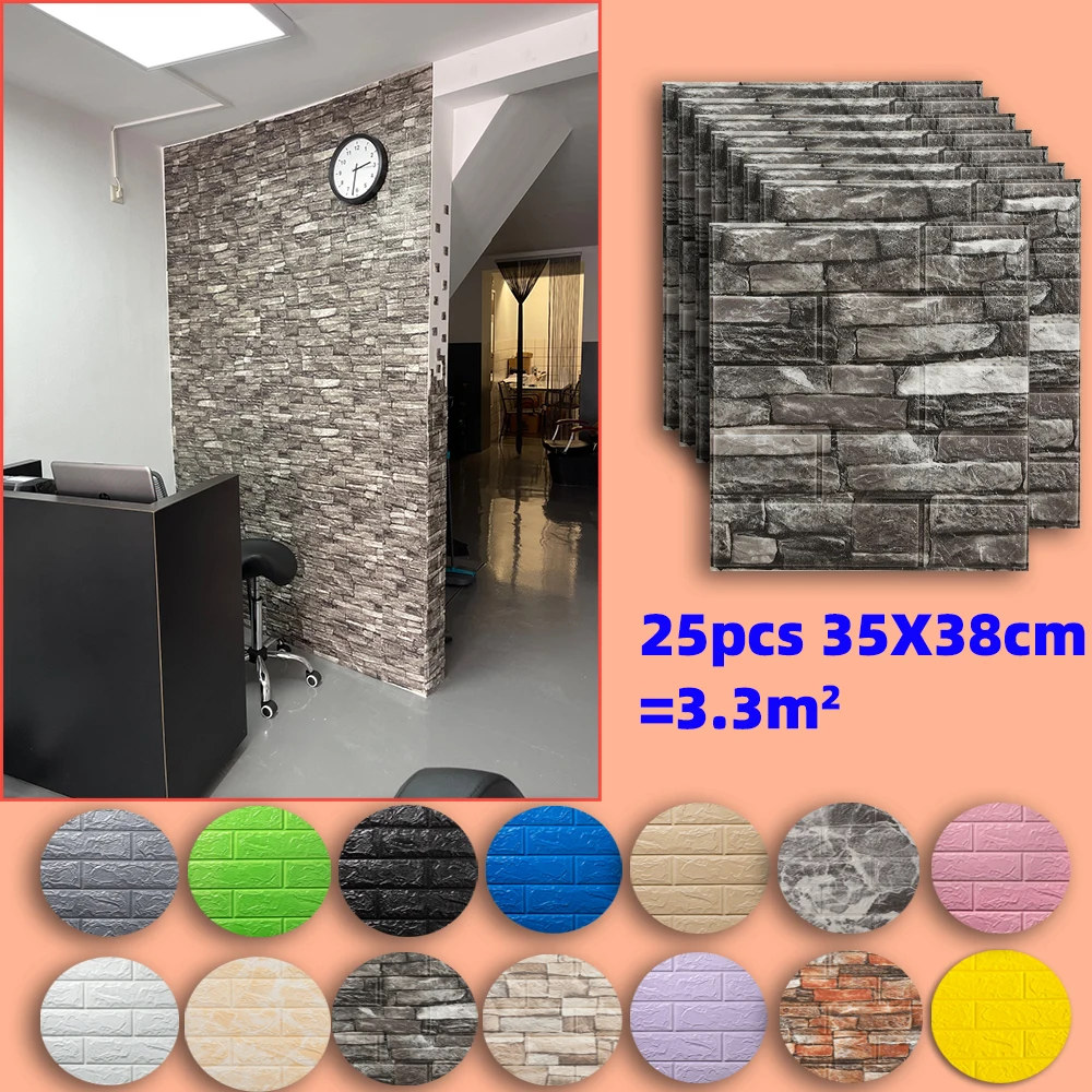 25pcs 3D Wall Stickers Self Adhesive Wallpaper Panel Home Decor Living Room Bedroom Decoration