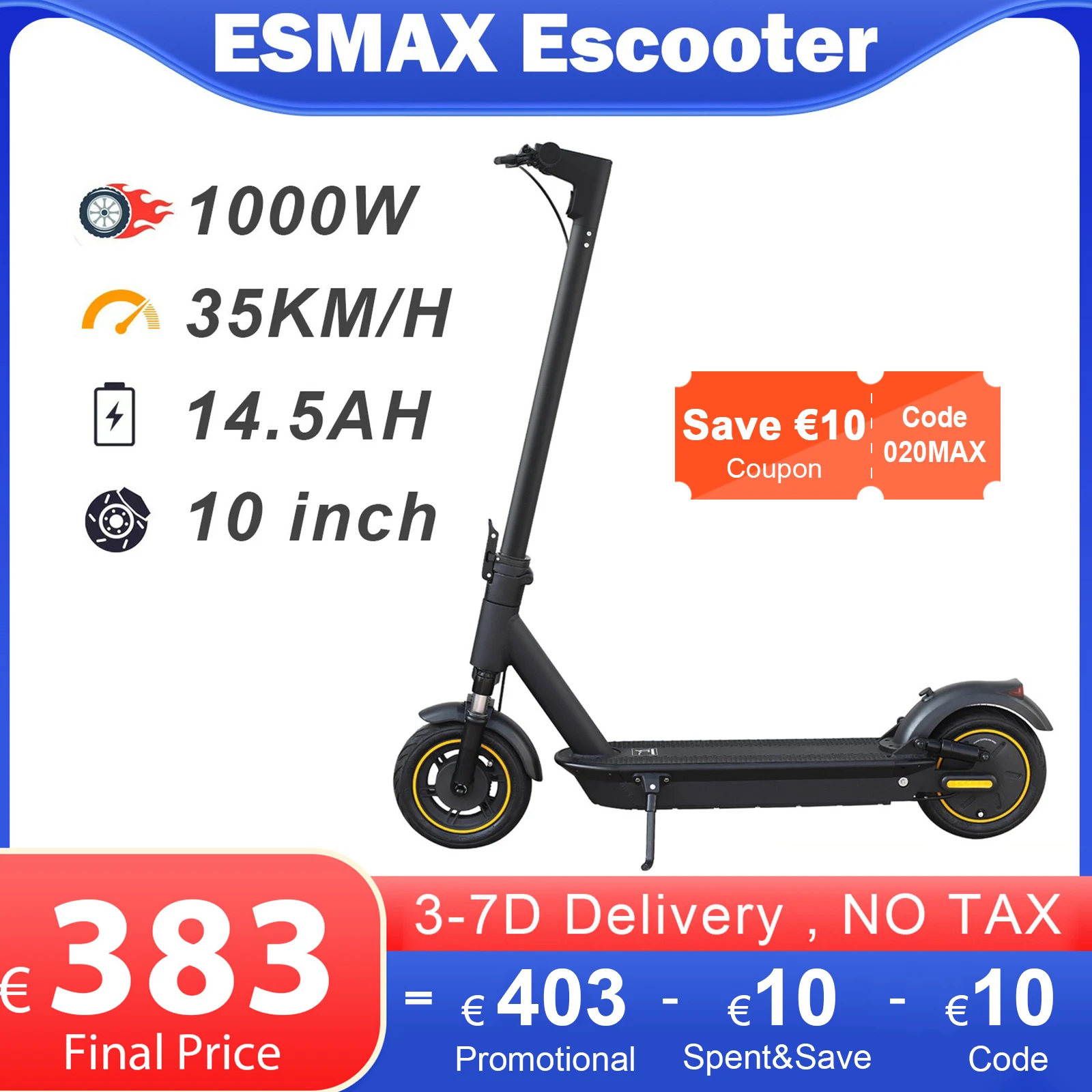 Saft ease 1000w Elektro roller 42v 10.4ah Batterie Erwachsene App Smart 10 Zoll Luftreifen Escooter