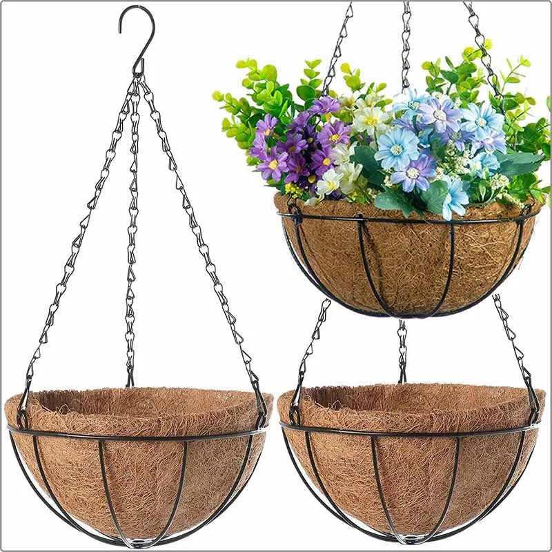 8/10 Inch Round Wire Plant Holder Metal Hanging Basket Coconut Liner Lining Plants Flower Garden Pot