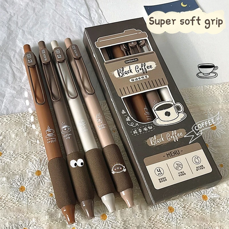 4pcs Coffee Soft Bread Gel Pen Set 0.5mm Black Color Ink for Writing Office School Stationery