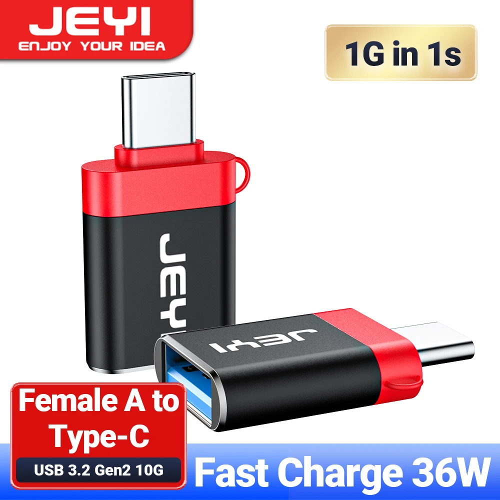 JEYI USB 3.2 para Tipo C OTG 10G Adaptador  36W Fast Charge Tipo C para USB 3.2 Conversor  Masculino