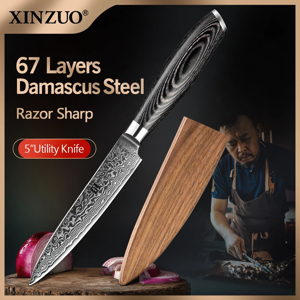 Xinzuo 5 "Universal messer 67 Schicht maßge schneiderte Damast stahl Küchenmesser pakkawood Griff