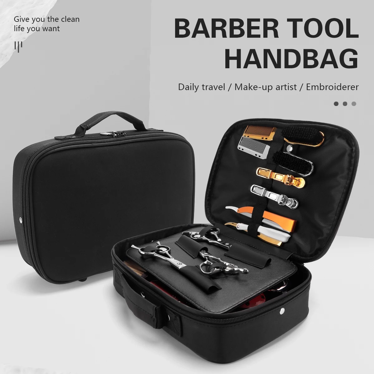Barber Black Electric Clipper Bag Salon Hairdressing Tool Storage Bag Carrying Travel Shaver