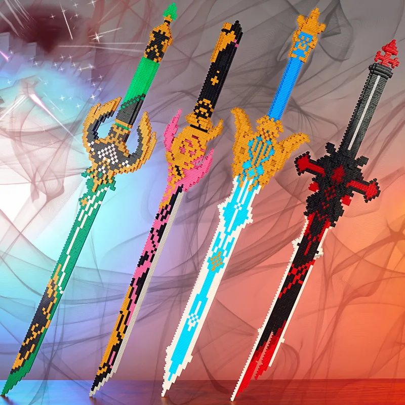 Samurai Sword Building Blocks Anime Ninja Weapon Model Assembly Bricks Boys Toy Idea Desktop