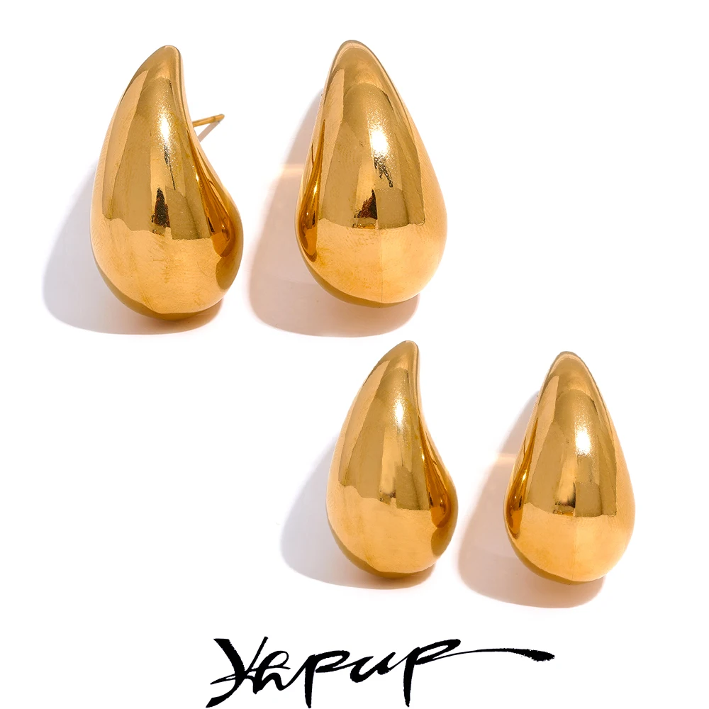 Yhpup Stainless Steel Water Drop Fashion Hollow Stud Earrings Personalized Gold Color Texture