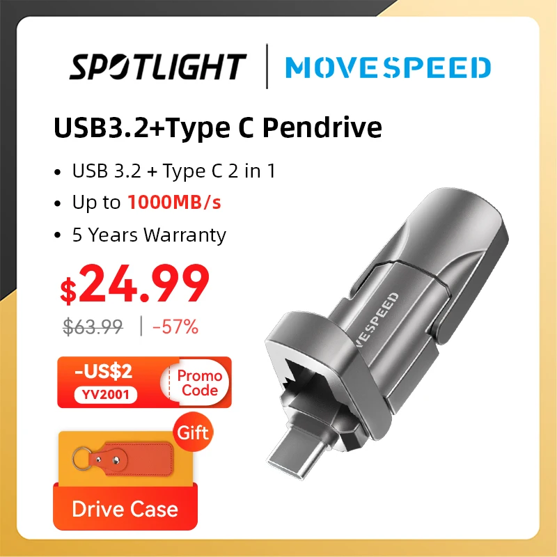 MOVESPEED-Solid State Pen Drive  USB 3.2 Gen 2  Tipo C Flash Drive  Pendrive para PC  Smartphone