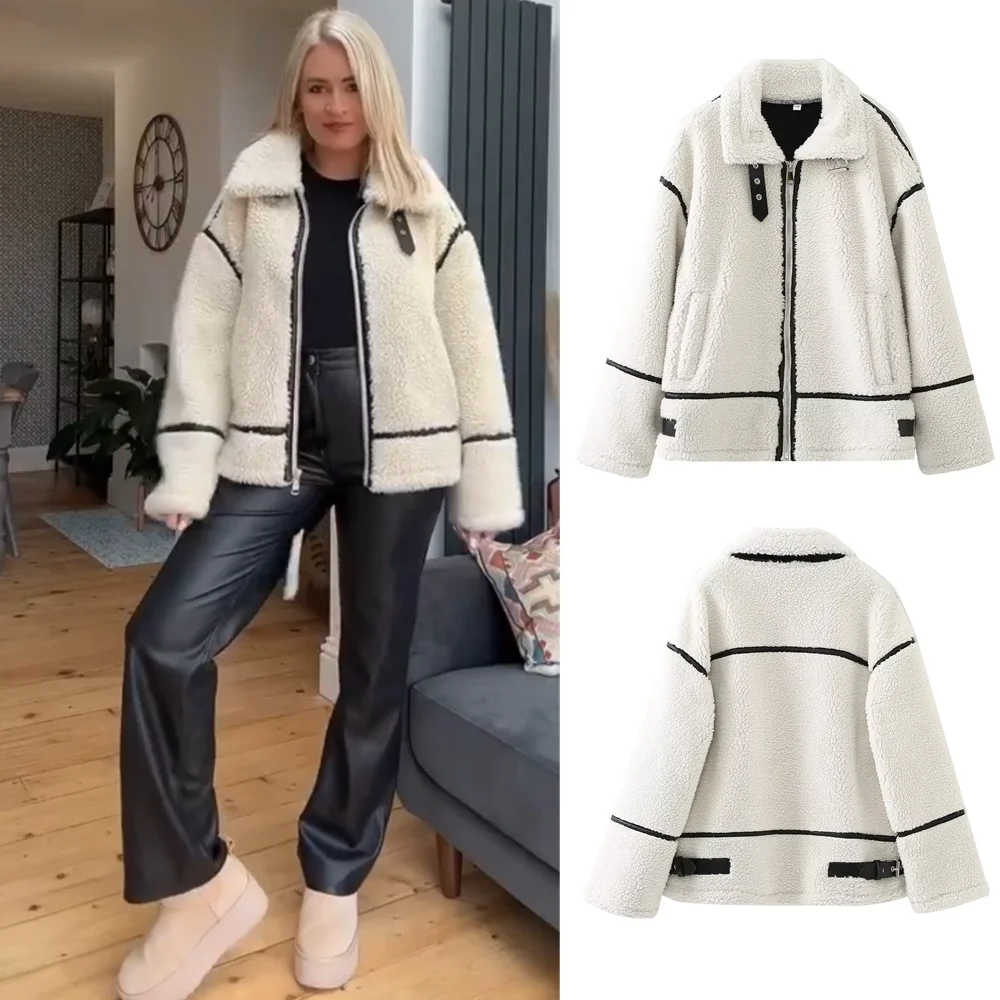 PB&ZA 2023 Autumn New Women's Wear European and American Style Casual Fur One Piece Lamb Wool