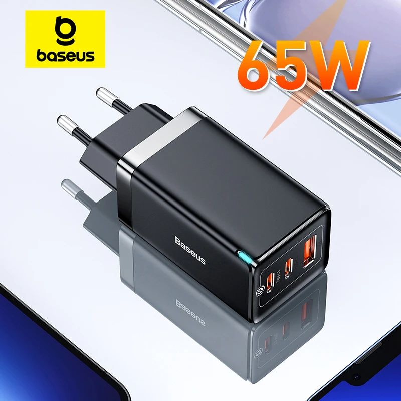 Baseus 65W GaN-oplader Snel opladen Type C PD-oplader USB-oplader met QC4.0 draagbare snellader voor laptop iPhone 16 15 14 13