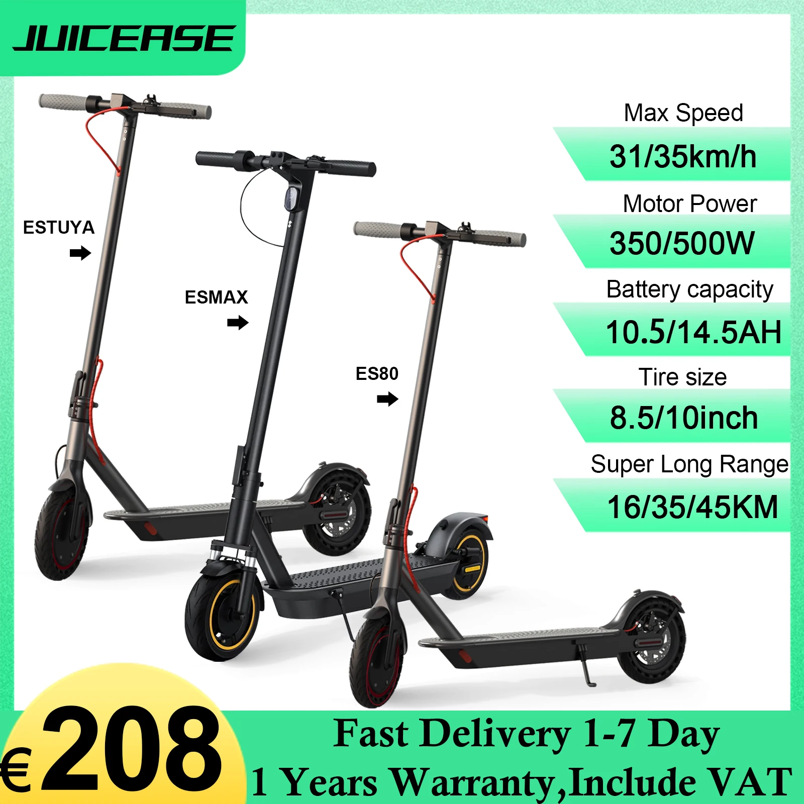 JUICEASE ESTUYA/ES80/ESMAX Elektrische Scooter Voor Volwassen 350/500 W Motor E-scooter 35 KM/H Max
