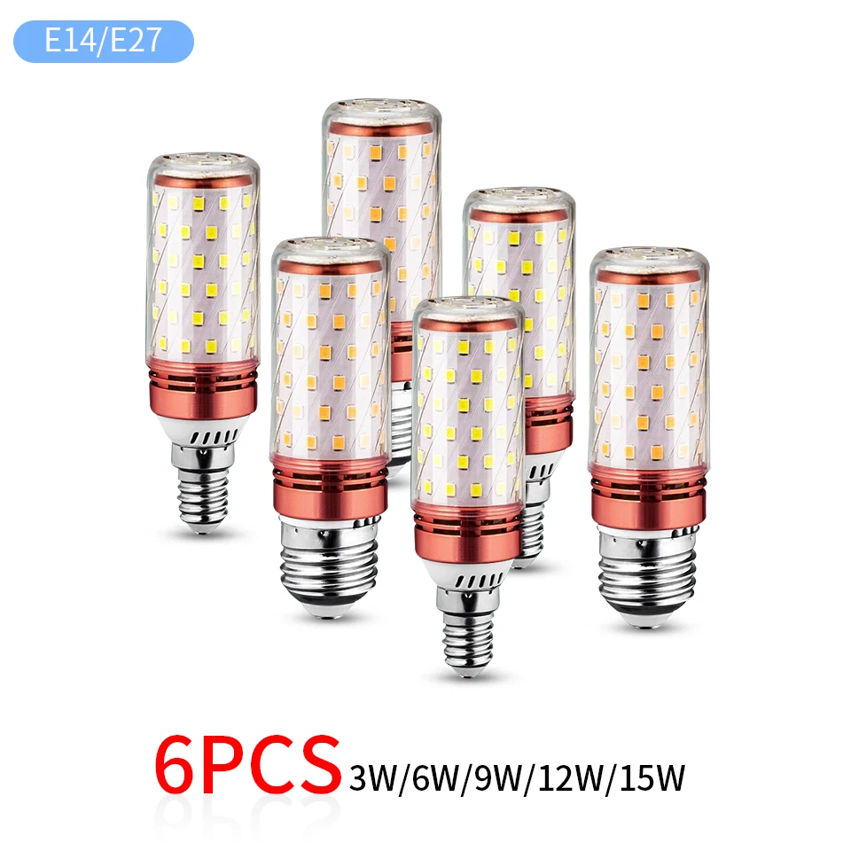 6pcs LED Corn Lamp 3W 6W 9W 12W 15W 220V Strong Light 3000K 4000K 6000K E27 E14 Lamp Holder Home