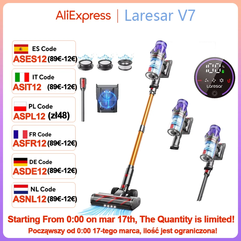 Laresar 2024 NIEUW V7 500W 50kpa Zuigkracht Draadloze Stofzuiger Handheld Smart Home Apparaat