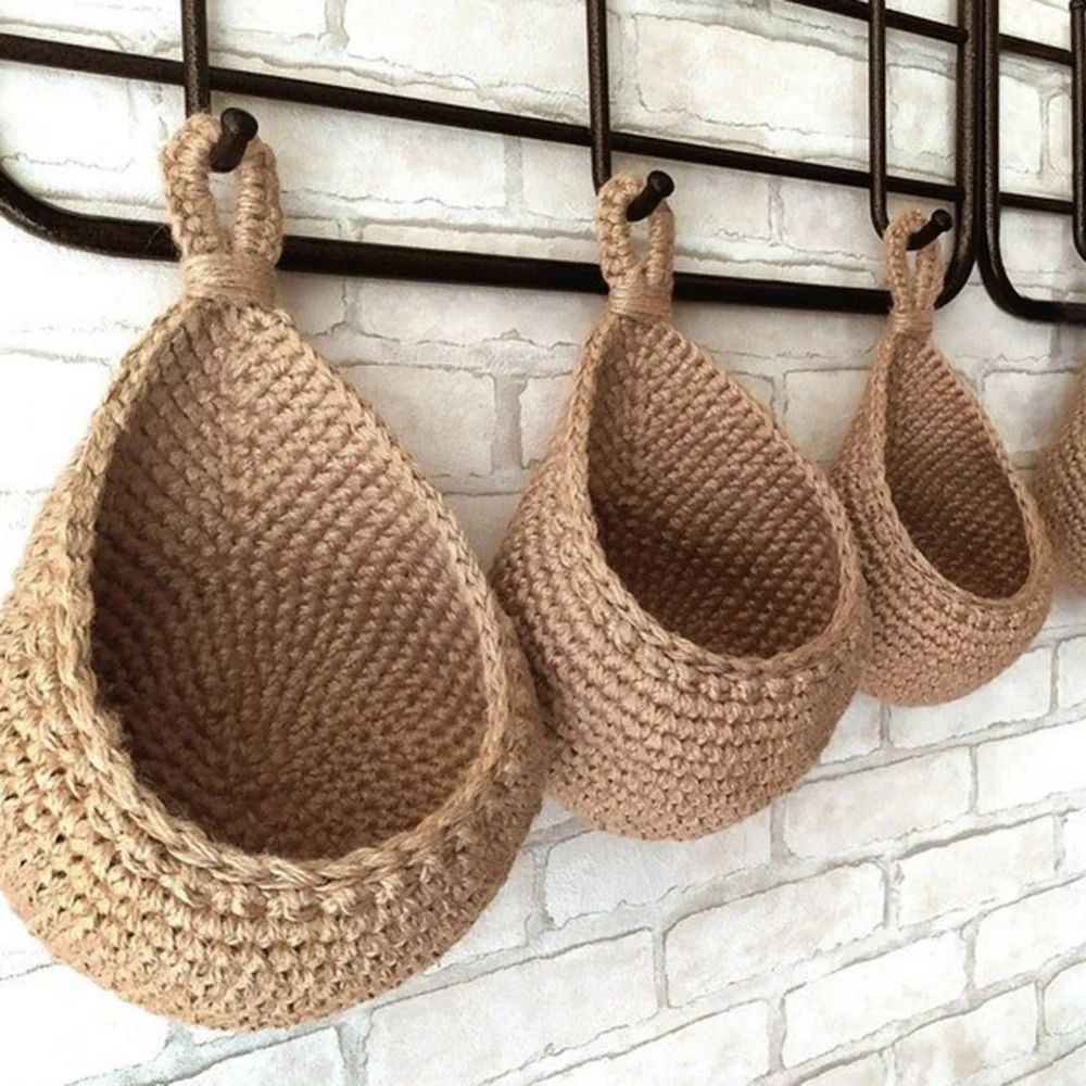 Handwoven Hanging Wall Vegetable Fruit Basket Organizer Container Decor for Kitchen Garden Mount