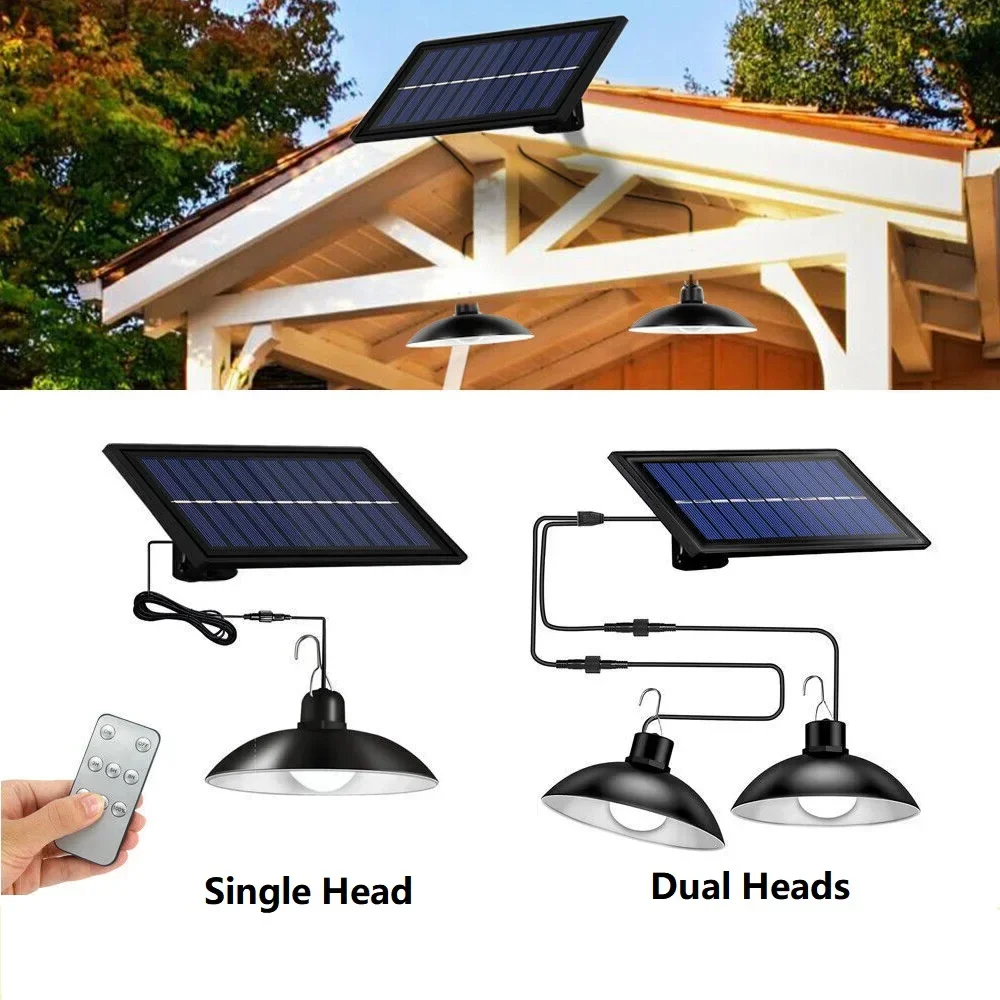 Single Dual Heads Solar Pendant Lights Remote Control Indoor Outdoor Shed Lamp Led Hanging for