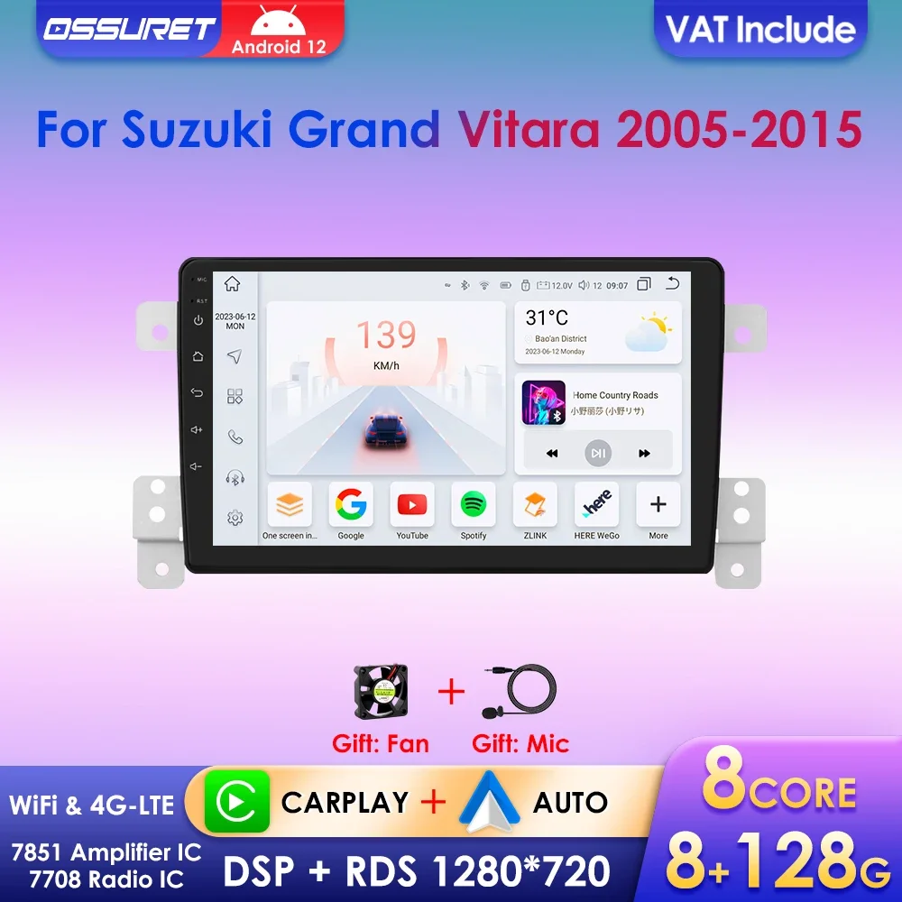 9 "Auto Multimedia Player Drahtlose Carplay 2din Android für Suzuki Grand Vitara 3 2005 - 2015