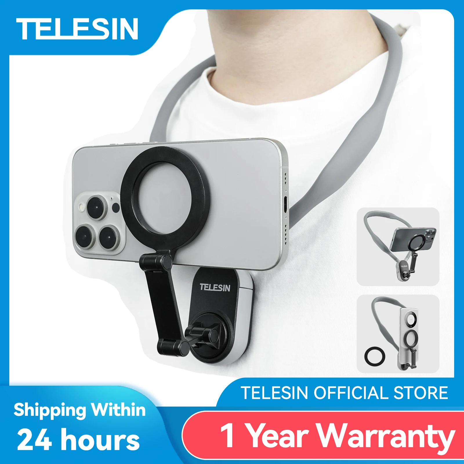 Telesin Silikon Magnet hals halterung Schnell verschluss für iPhone 15 14 13 12 11 10 Samsung Huawei