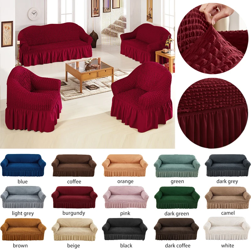 High elastic bubble grid sofa cover 1/2/3/4 with skirt hem  all season universal pet anti dirt