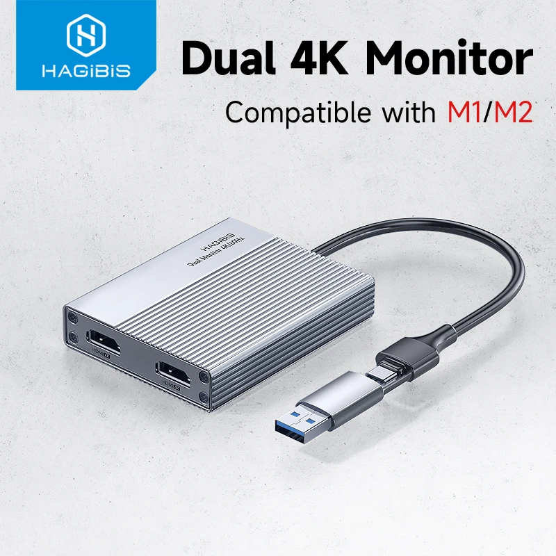Hagibis USB-C/usb 3,0 bis dual hdmi-kompatibler 4k-display-adapter kompatibel mit apple m1 m2