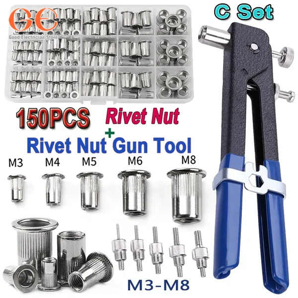 150PCS Rivet Nuts Gun Mandrel Kit M3/M4/M5/M6/M8 or Nut Rivet Mandrels Repairtool Rivetgun