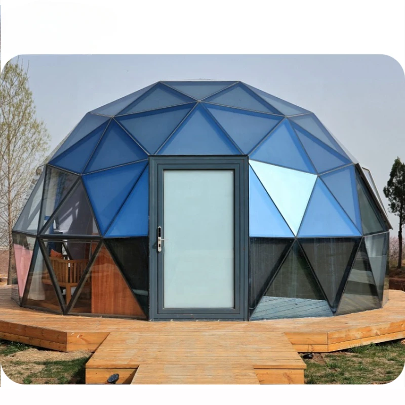 Custom Durable Outdoor Waterproof Round Luxury Resort Glamping Geodesic Hotel Steel Reflective