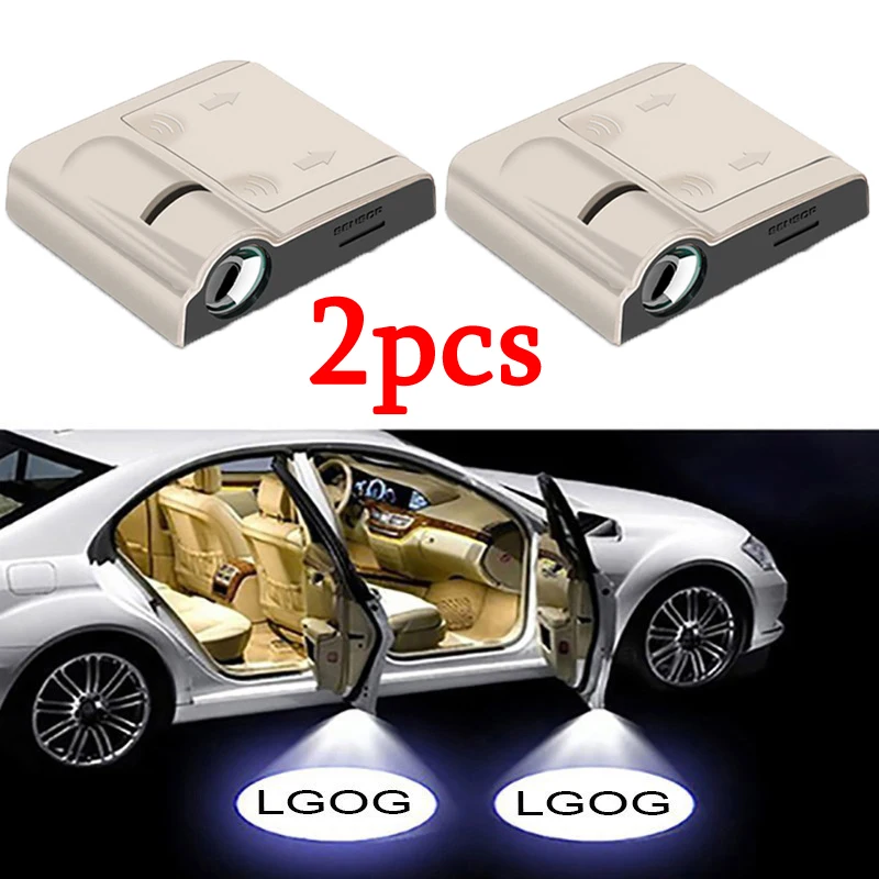 2pcs Auto beige Tür Abzeichen Willkommen Licht HD drahtlose Projektor Lampen Zubehör für Tesla BMW