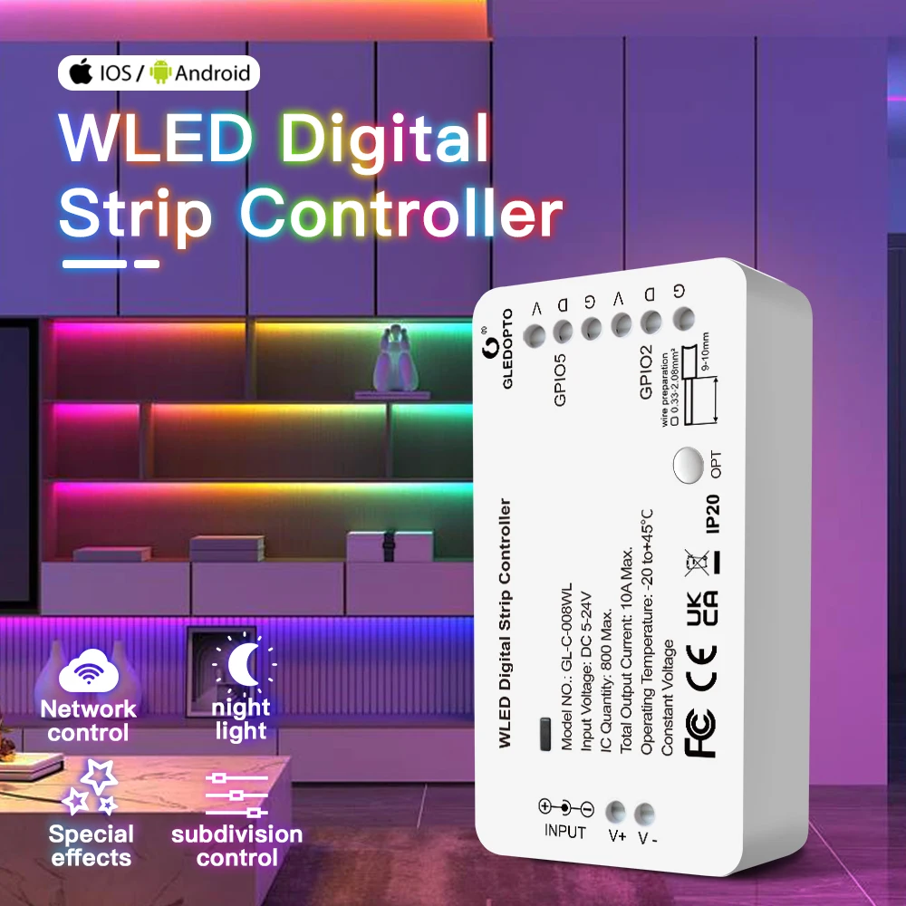 5V-24V WLED RGB RGBW Digital Strip Light Controller Over 100 Dynamic Lighting Modes DIY Pixel Lamp