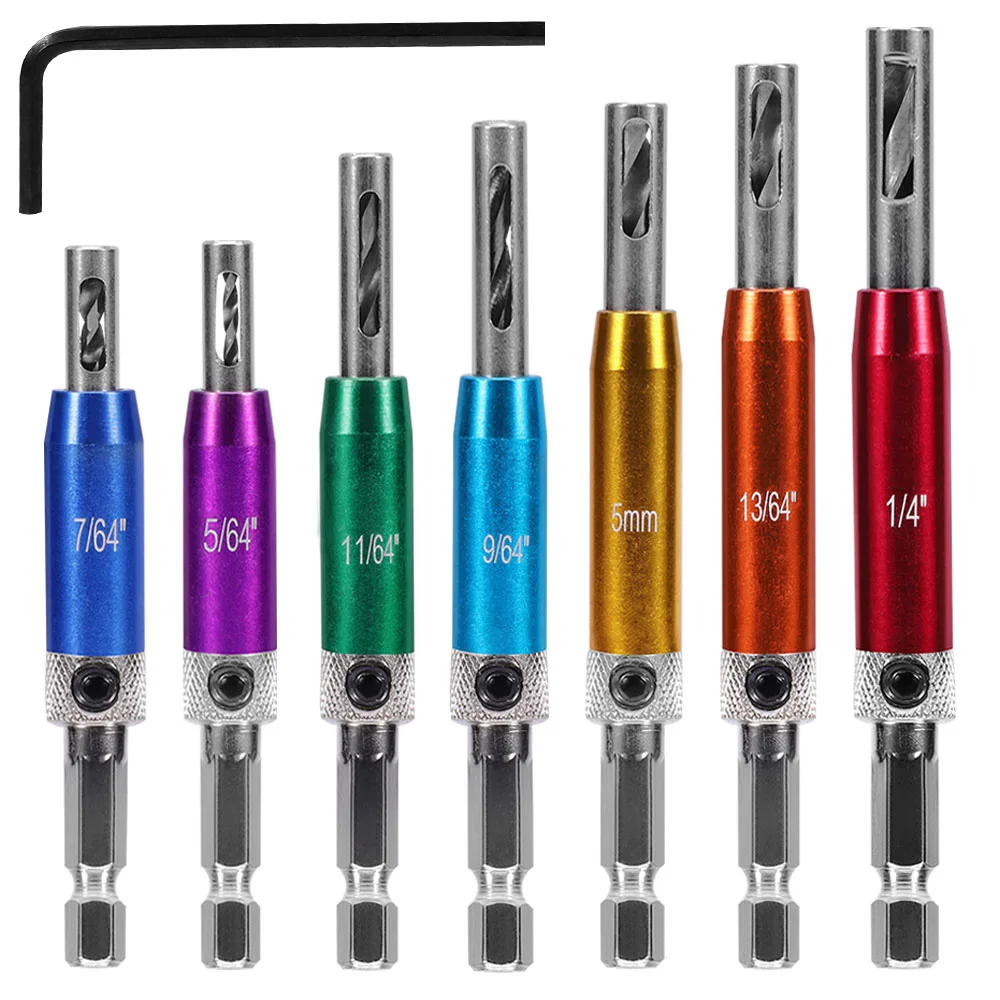 7 Stuks Zelfcentrerende Boor Set 5/64 ''-1/4'' Hex Shank Self Center scharnier Boren Tool Voor Houtbewerking
