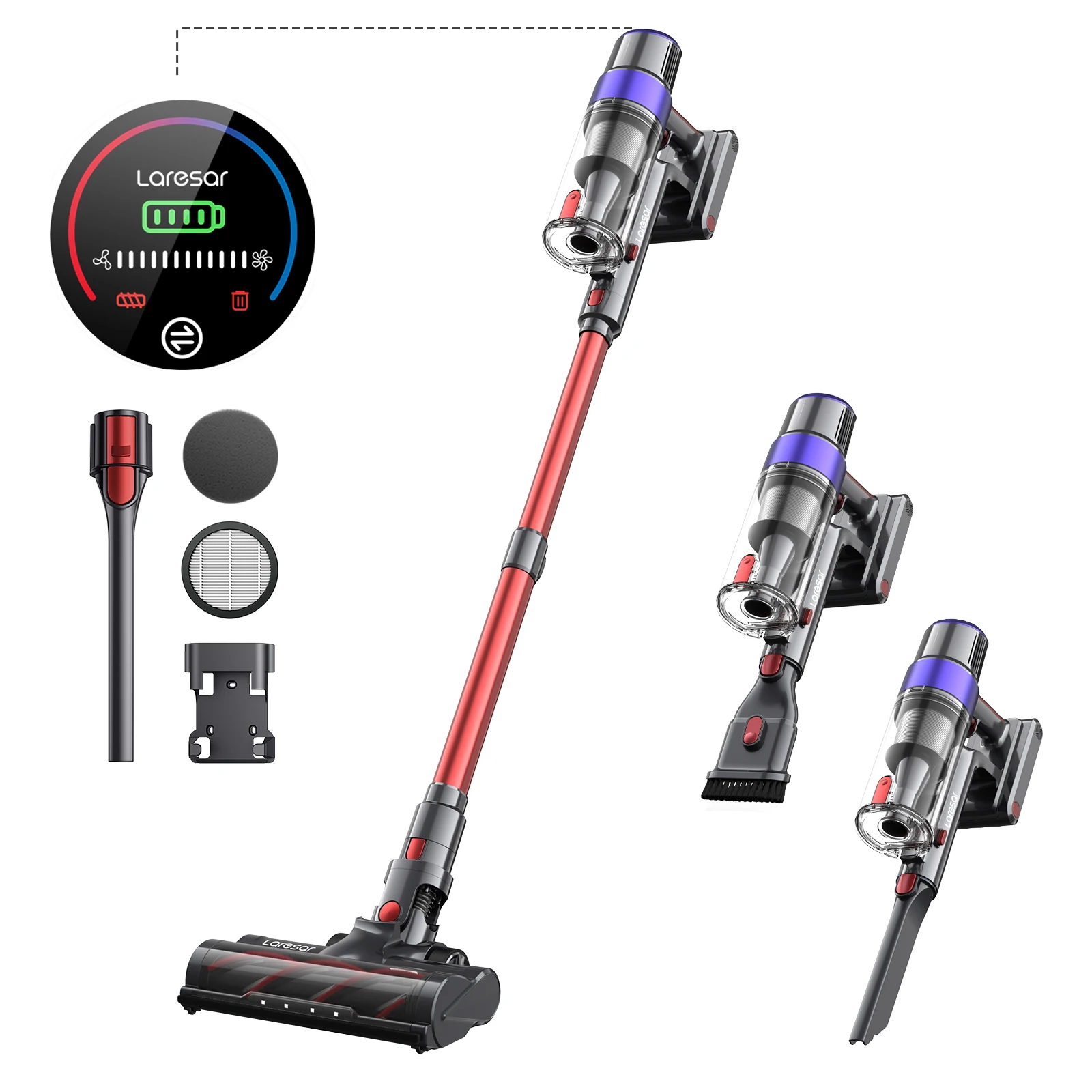 Laresar V8 48Kpa 500W draadloze stofzuiger scherm touch 60 minuten tapijt dierenhaar huishoudelijke