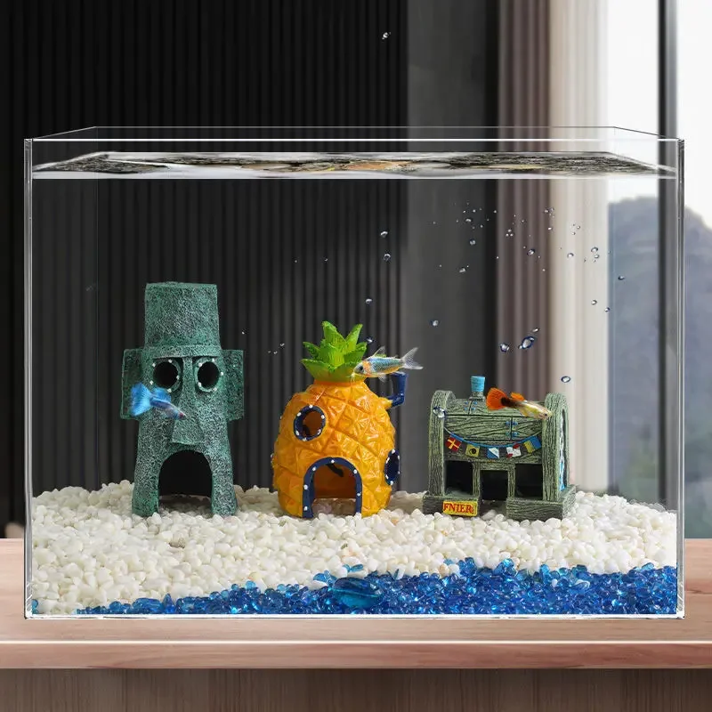 Cartoon Fish Tank Decor Figures Ornaments Simulation Resin Pineapple House Fish Tank Decoration