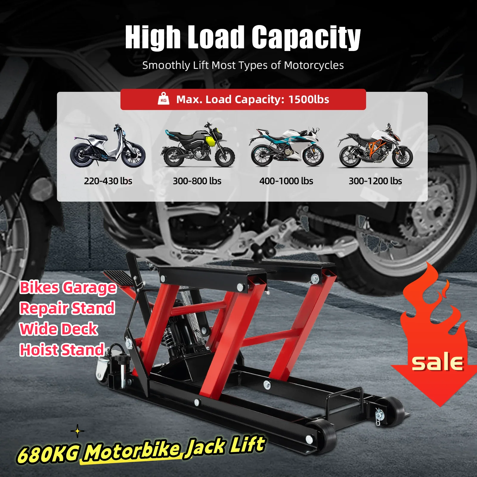 680kg Motorrad heber Hebebühne Klapp ständer für die Reparatur von Fahrrad garagen