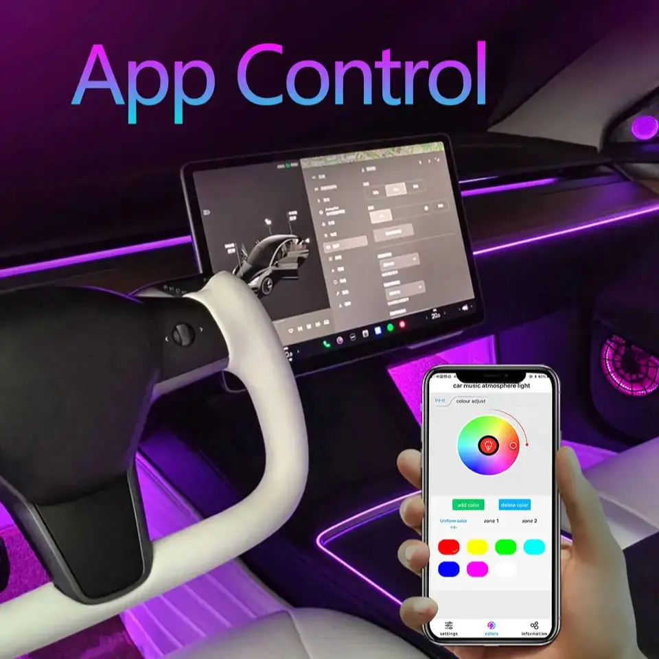Tesla für Modell 3 y Symphonie spezielle LED-RGB-Atmosphäre Licht strahlende Schnitzerei 512 Farbe