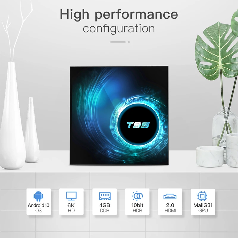 T95 Smart Top Box com Dual Wi-Fi  Android 10  8GB  128GB  Allwinner H616  Quad Core  Suporta 6K  3D