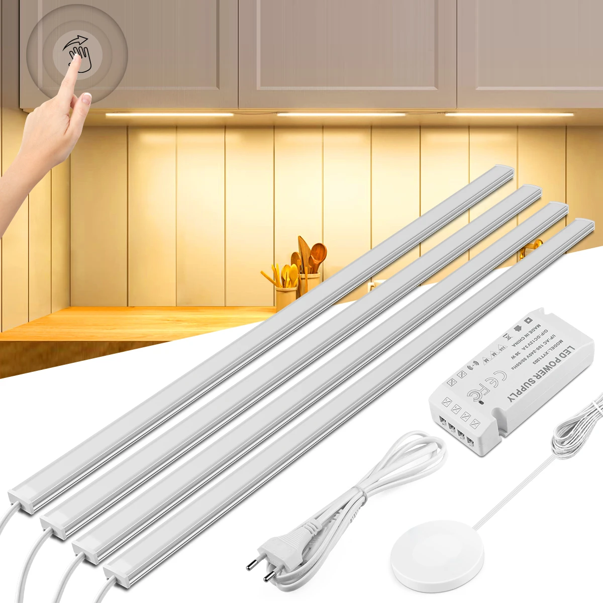 Motion Touch Sensor LED Lights Wireless Light Penetrable Wood Aluminum Bar Light Cabinet Wardrobe