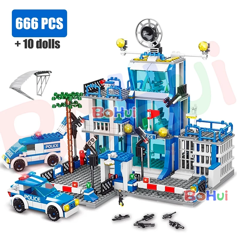 SWAT Police Station Military City Model Set Prison Car Policeman Boat Figures Building Blocks DIY