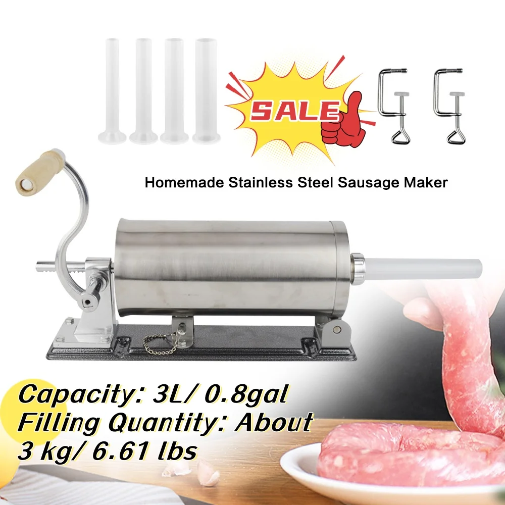 3l manuelle Wurst füllung Edelstahl Wurst füll maschine Wurst spritze Set mit 4 Füll röhrchen für