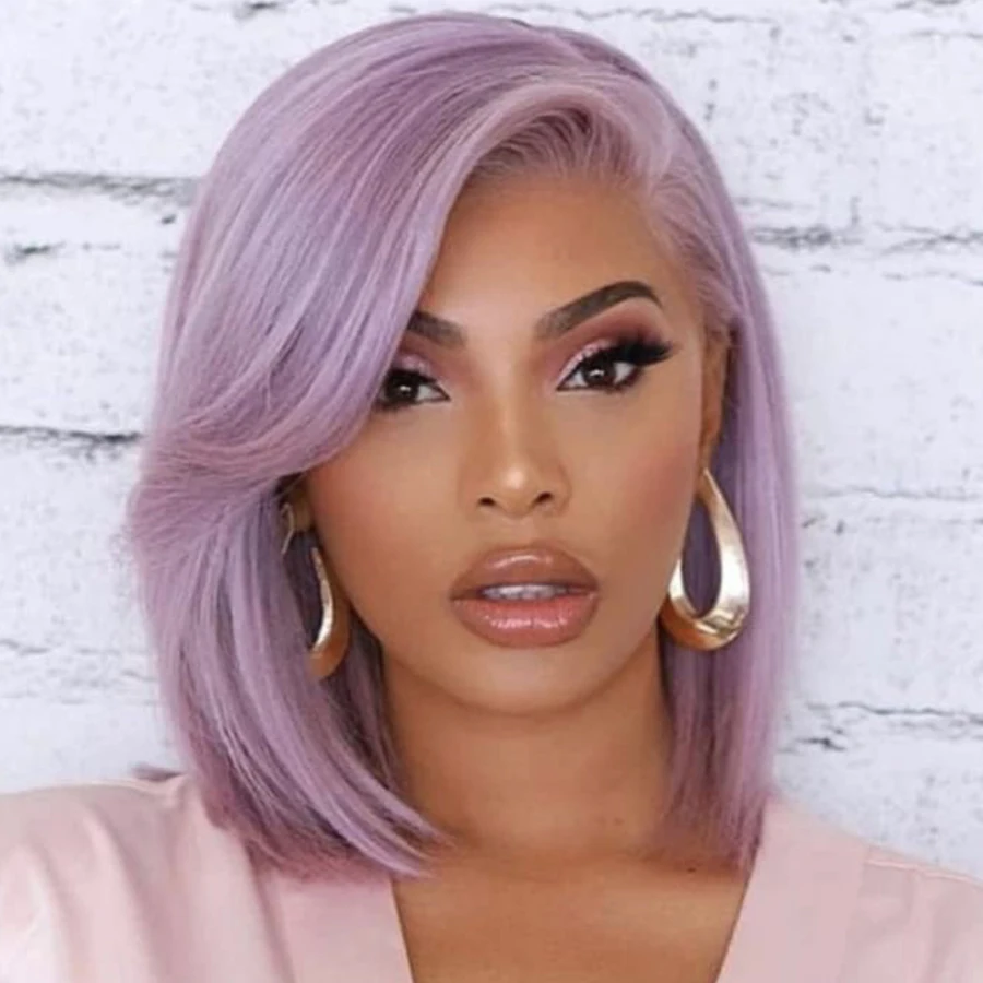 12 Inch Purple Short Straight Bob Hair Wigs For Women Synthetic FiberSide Part Short Straight Wigs