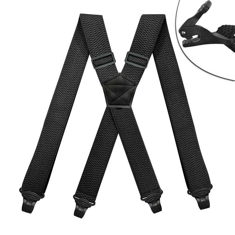 Heavy Duty Work Suspenders for Men 3.8cm Wide X-Back with 4 Plastic Gripper Clasps Adjustable