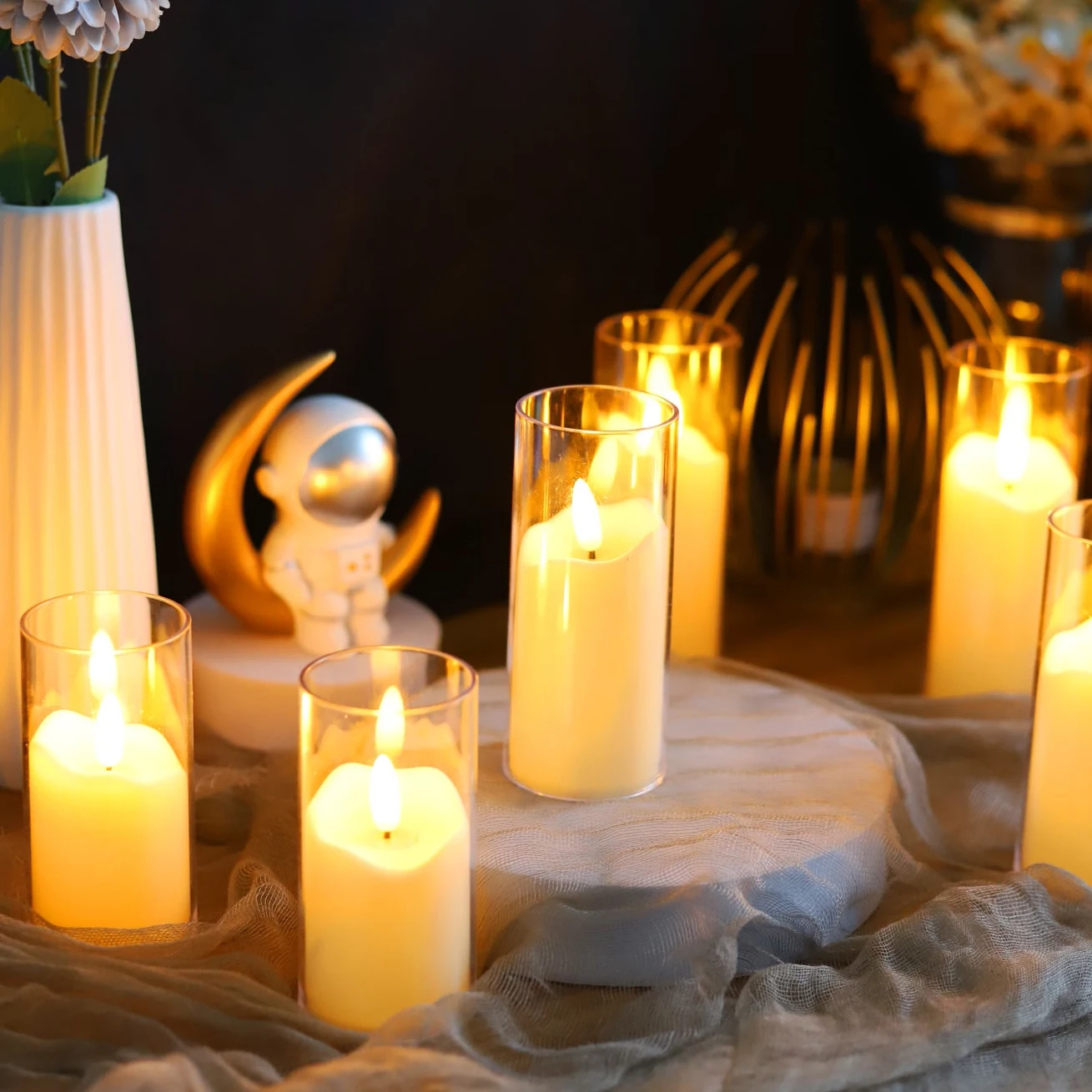 1Pcs Led Flameless Electric Candles Lamp Acrylic Glass Battery Flickering Fake Tealight Candle Bulk