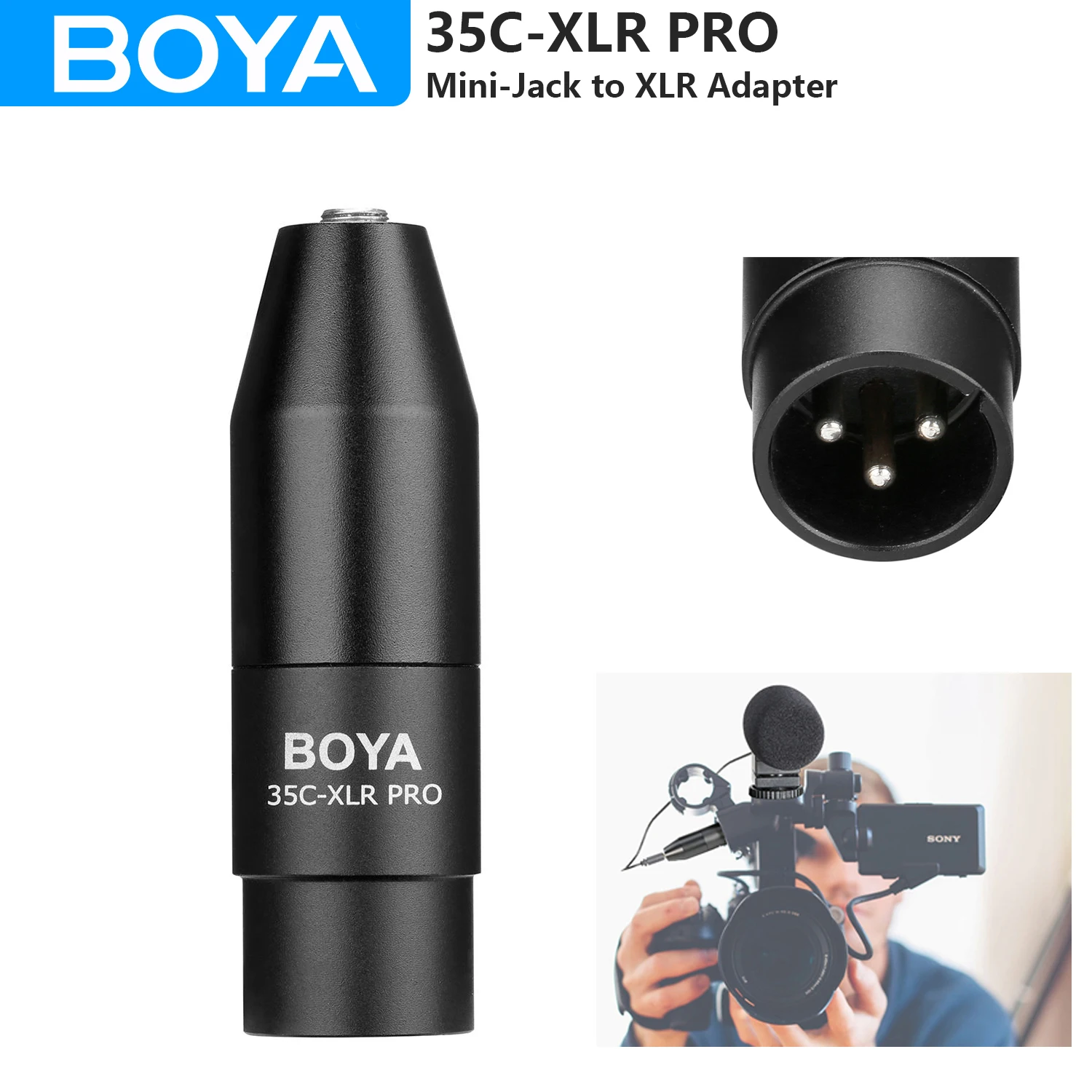 Boya 35c-xlr pro mini-jack para adaptador xlr com poder converter 1/8 "trs feminino para xlr