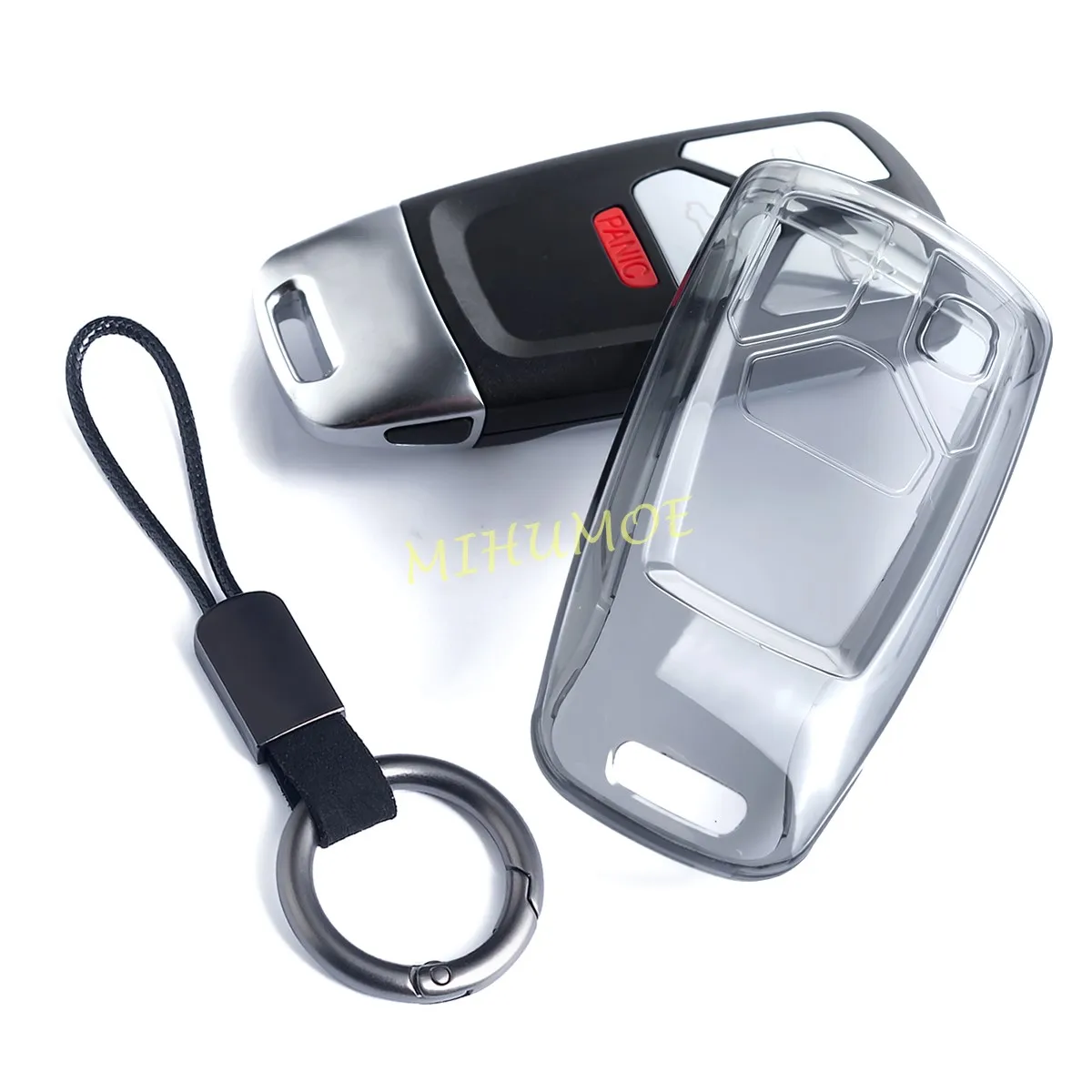 Schwarzer transparenter schlüssel anhänger deckel halter für audi a4 b9 a5 q5 sport back q7 s4 s5