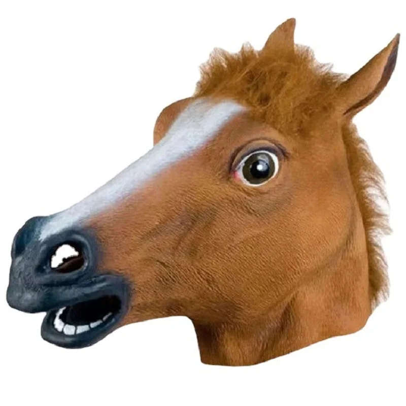 Men Brown Horse Masks Girl Funny Horse Head Mask  Latex Animal Mask Novelty Halloween Cosplay